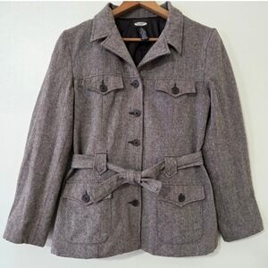 Vintage 90s Old Navy Tweed Military Safari Jacket Sz M Preppy Twee Steampunk